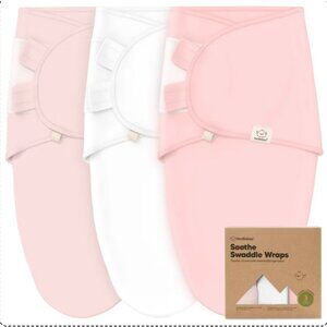KeaBabies 3 Set Bundle Velcro Swaddles Sleep Sacks Pink (Baby, 0-3M)